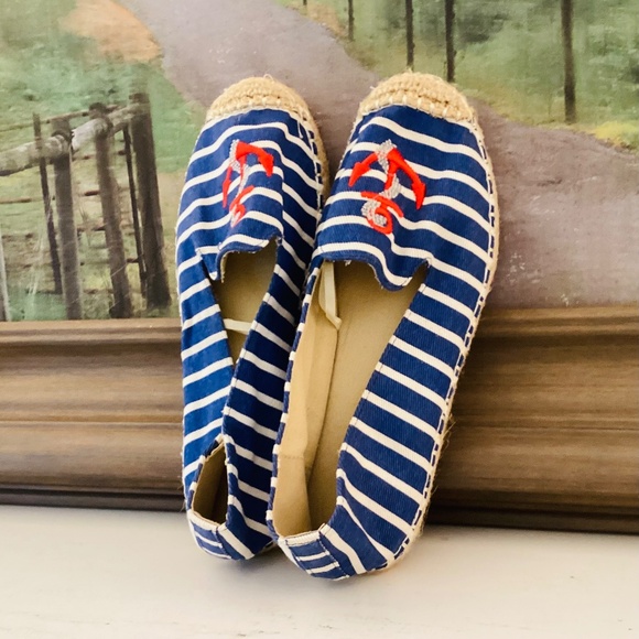 Anchor Blue Stripe Slip On Shoes Espadrilles Size 9 Women’s Nautical Summer - Picture 3 of 14